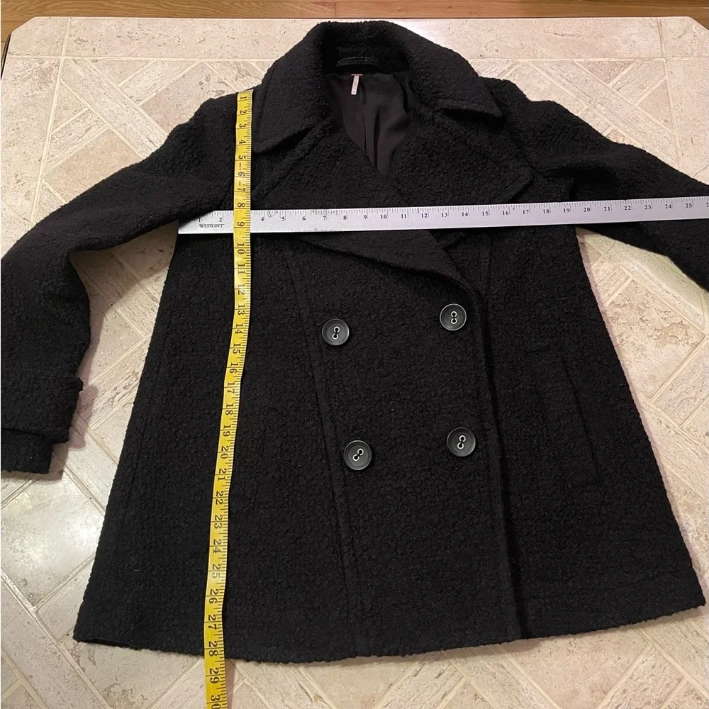 Free People Classic Black Double-Breasted Pea Coat EUC